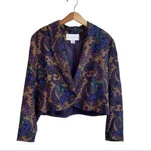 Michelle Stuart Vintage Silk Purple Paisley One Button Cropped Cardigan M/L